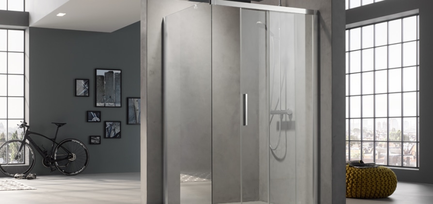 Gleitt&uuml;r 2-teilig bodenfrei mit Festfeld zur Kombination mit Seitenwand