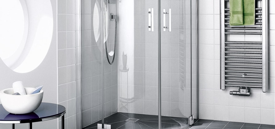 Viertelkreis Duschkabine - Pendeltüren mit Festfeldern für gleichschenklige Wannen