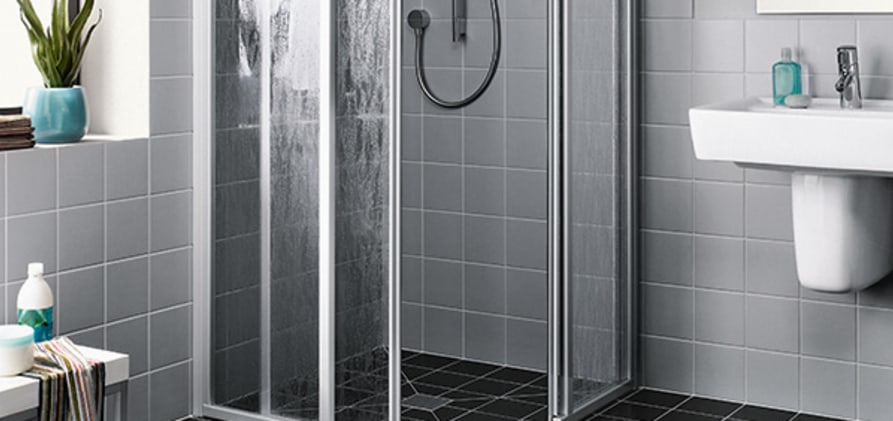 Eckeinstieg 2-teilig bodenfrei mit Gleitt&uuml;ren - Halbteile