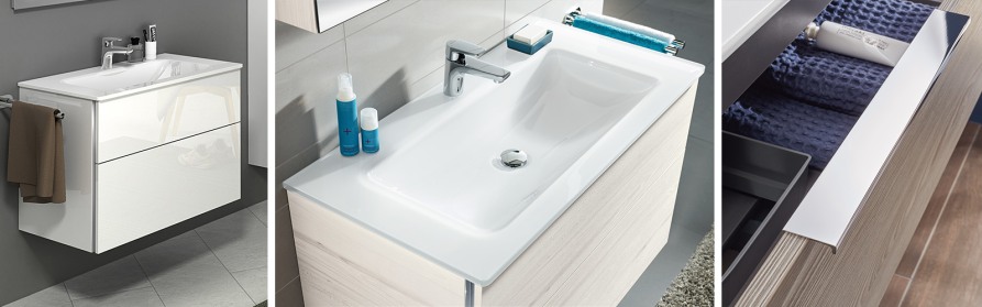 Glas Waschtische mit Unterschränken