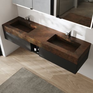 ALLUVION Lapetos Doppel-Waschtisch Laminam® mit Unterschrank 180 cm, mit Hahnloch