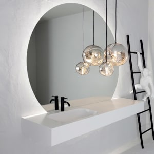 pianura Emilia Badmöbel Set 160 cm mit LED-Lichtspiegel und Hängeleuchten, Becken links