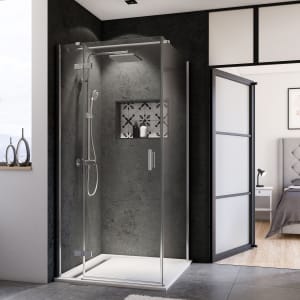 Breuer Panorama Drehtür mit Festteil für Seitenwand 90 cm, Anschlag links