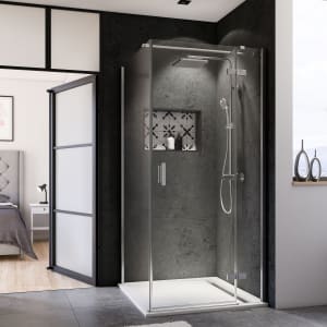 Breuer Panorama Drehtür mit Festteil für Seitenwand 90 cm, Anschlag rechts