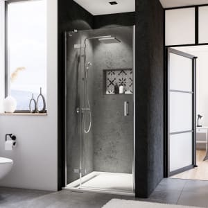 Breuer Panorama Drehtür mit Festteil für Nische 90 cm, Anschlag links