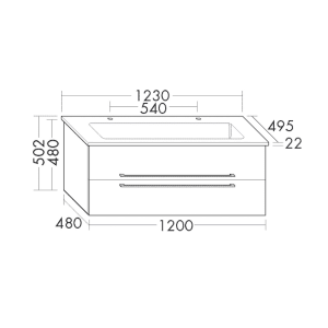 burgbad Bel Keramik-Waschtisch mit Waschtischunterschrank 123 x 49,5 cm, 2 Auszüge, Griffmulde