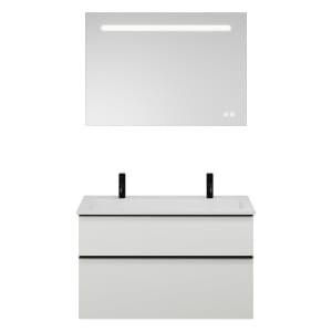 burgbad Eqio Badmöbel Set 102 cm Waschtisch und Unterschrank mit Griff G0252, mit LED-Leuchtspiegel