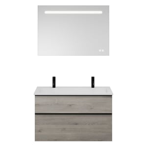 burgbad Eqio Badmöbel Set 102 cm Waschtisch und Unterschrank mit Griff G0252, mit LED-Leuchtspiegel