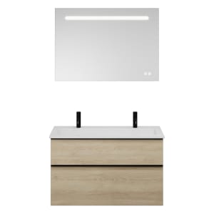 burgbad Eqio Badmöbel Set 102 cm Waschtisch und Unterschrank mit Griff G0252, mit LED-Leuchtspiegel