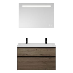 burgbad Eqio Badmöbel Set 102 cm Waschtisch und Unterschrank mit Griff G0252, mit LED-Leuchtspiegel