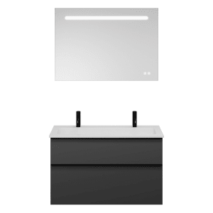 burgbad Eqio Badmöbel Set 102 cm Waschtisch und Unterschrank mit Griff G0252, mit LED-Leuchtspiegel