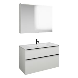 burgbad Eqio Badmöbel-Set 102 cm mit Keramik-Waschtisch Slim und Unterschrank mit Griffleiste G0252, mit Spiegelschrank