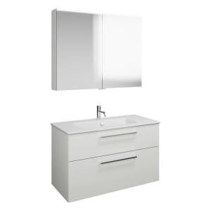 burgbad Eqio Badmöbel-Set 102 cm mit Keramik-Waschtisch Slim und Unterschrank mit Stangengriff P95, mit Spiegelschrank