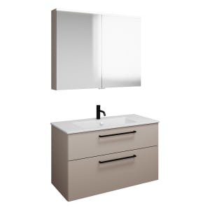 burgbad Eqio Badmöbel-Set 102 cm mit Keramik-Waschtisch Slim und Unterschrank mit Stangengriff G0234, mit Spiegelschrank