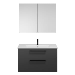 burgbad Eqio Badmöbel-Set 102 cm mit Keramik-Waschtisch Slim und Unterschrank mit Stangengriff G0234, mit Spiegelschrank