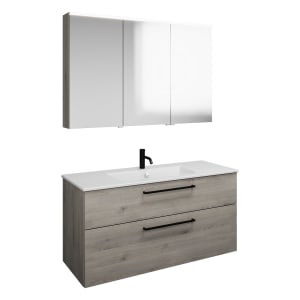 burgbad Eqio Badmöbel-Set 122 cm mit Keramik-Waschtisch Slim und Unterschrank mit Stangengriff G0234, mit Spiegelschrank