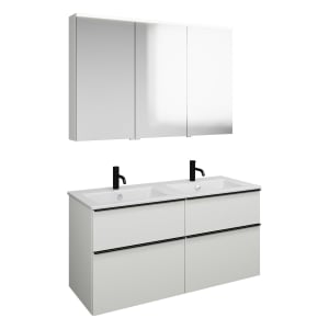 burgbad Eqio Badmöbel-Set 122 cm mit Keramik-Doppelwaschtisch Slim und Unterschrank mit Griffleiste G0252, mit Spiegelschrank