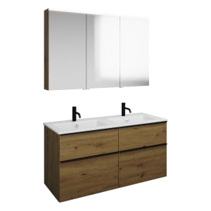 burgbad Eqio Badmöbel-Set 122 cm mit Keramik-Doppelwaschtisch Slim und Unterschrank mit Griffleiste G0252, mit Spiegelschrank