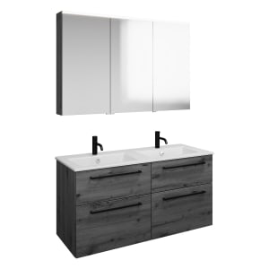 burgbad Eqio Badmöbel-Set 122 cm mit Keramik-Doppelwaschtisch Slim und Unterschrank mit Stangengriff G0234, mit Spiegelschrank