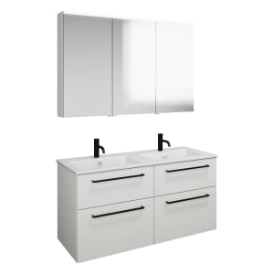 burgbad Eqio Badmöbel-Set 122 cm mit Keramik-Doppelwaschtisch Slim und Unterschrank mit Stangengriff G0234, mit Spiegelschrank