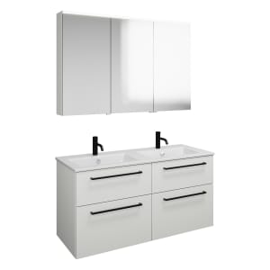 burgbad Eqio Badmöbel-Set 122 cm mit Keramik-Doppelwaschtisch Slim und Unterschrank mit Stangengriff G0234, mit Spiegelschrank