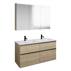 burgbad Eqio Badmöbel-Set 122 cm mit Keramik-Doppelwaschtisch Slim und Unterschrank mit Griffleiste G0252, mit Spiegelschrank