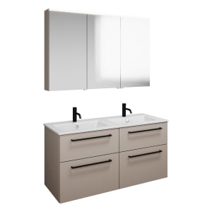 burgbad Eqio Badmöbel-Set 122 cm mit Keramik-Doppelwaschtisch Slim und Unterschrank mit Stangengriff G0234, mit Spiegelschrank