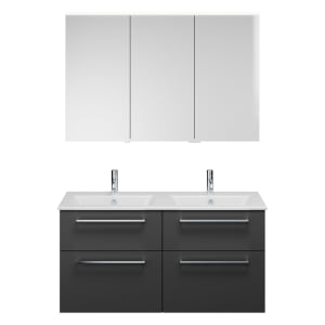 burgbad Eqio Badmöbel-Set 122 cm mit Keramik-Doppelwaschtisch Slim und Unterschrank mit Stangengriff P95, mit Spiegelschrank