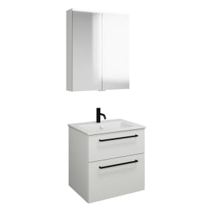 burgbad Eqio Badmöbel-Set 65 cm mit Keramik-Waschtisch Slim und Unterschrank mit Stangengriff G0234, mit Spiegelschrank