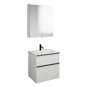 burgbad Eqio Badmöbel-Set 65 cm mit Keramik-Waschtisch Slim und Unterschrank mit Griffleiste G0252, mit Spiegelschrank