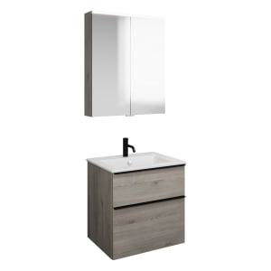 burgbad Eqio Badmöbel-Set 65 cm mit Keramik-Waschtisch Slim und Unterschrank mit Griffleiste G0252, mit Spiegelschrank