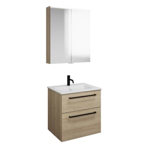 burgbad Eqio Badmöbel-Set 65 cm mit Keramik-Waschtisch Slim und Unterschrank mit Stangengriff G0234, mit Spiegelschrank