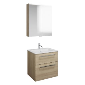 burgbad Eqio Badmöbel-Set 65 cm mit Keramik-Waschtisch Slim und Unterschrank mit Stangengriff P95, mit Spiegelschrank