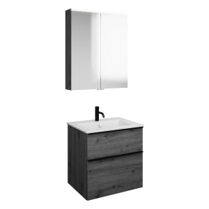 burgbad Eqio Badmöbel-Set 65 cm mit Keramik-Waschtisch Slim und Unterschrank mit Griffleiste G0252, mit Spiegelschrank