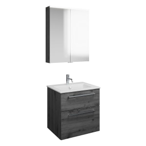 burgbad Eqio Badmöbel-Set 65 cm mit Keramik-Waschtisch Slim und Unterschrank mit Stangengriff P95, mit Spiegelschrank
