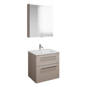 burgbad Eqio Badmöbel-Set 65 cm mit Keramik-Waschtisch Slim und Unterschrank mit Stangengriff P95, mit Spiegelschrank