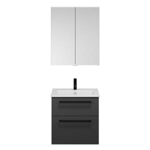 burgbad Eqio Badmöbel-Set 65 cm mit Keramik-Waschtisch Slim und Unterschrank mit Stangengriff G0234, mit Spiegelschrank