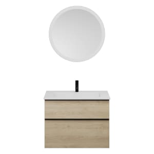 burgbad Eqio Badmöbel Set 82 cm Waschtisch und Unterschrank mit Griff G0252, mit LED-Leuchtspiegel