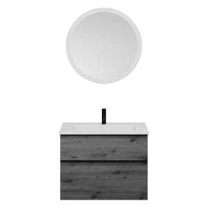 burgbad Eqio Badmöbel Set 82 cm Waschtisch und Unterschrank mit Griff G0252, mit LED-Leuchtspiegel