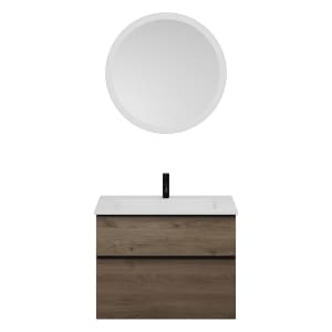 burgbad Eqio Badmöbel Set 82 cm Waschtisch und Unterschrank mit Griff G0252, mit LED-Leuchtspiegel