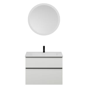 burgbad Eqio Badmöbel Set 82 cm Waschtisch und Unterschrank mit Griff G0252, mit LED-Leuchtspiegel