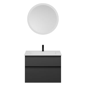 burgbad Eqio Badmöbel Set 82 cm Waschtisch und Unterschrank mit Griff G0252, mit LED-Leuchtspiegel