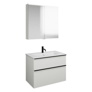 burgbad Eqio Badmöbel-Set 82 cm mit Keramik-Waschtisch Slim und Unterschrank mit Griffleiste G0252, mit Spiegelschrank
