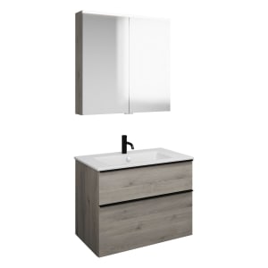 burgbad Eqio Badmöbel-Set 82 cm mit Keramik-Waschtisch Slim und Unterschrank mit Griffleiste G0252, mit Spiegelschrank