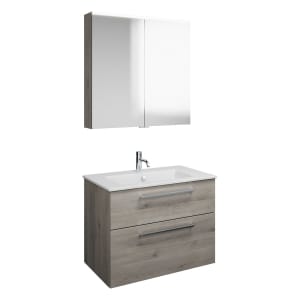 burgbad Eqio Badmöbel-Set 82 cm mit Keramik-Waschtisch Slim und Unterschrank mit Stangengriff P95, mit Spiegelschrank