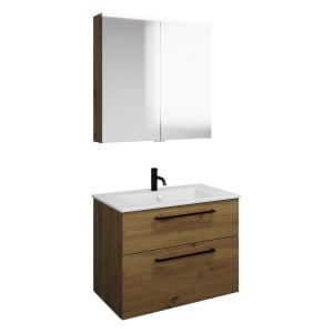 burgbad Eqio Badmöbel-Set 82 cm mit Keramik-Waschtisch Slim und Unterschrank mit Stangengriff G0234, mit Spiegelschrank