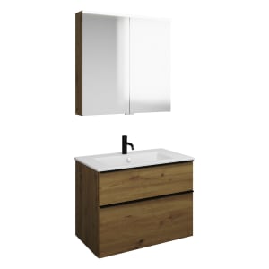 burgbad Eqio Badmöbel-Set 82 cm mit Keramik-Waschtisch Slim und Unterschrank mit Griffleiste G0252, mit Spiegelschrank