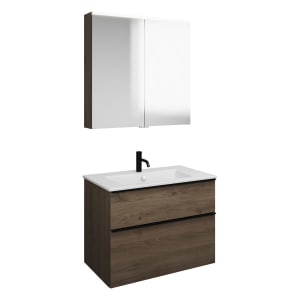 burgbad Eqio Badmöbel-Set 82 cm mit Keramik-Waschtisch Slim und Unterschrank mit Griffleiste G0252, mit Spiegelschrank