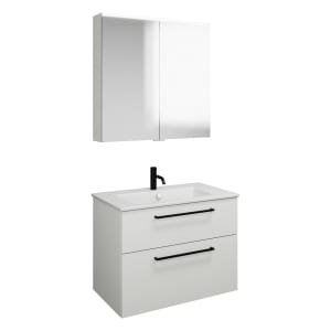 burgbad Eqio Badmöbel-Set 82 cm mit Keramik-Waschtisch Slim und Unterschrank mit Stangengriff G0234, mit Spiegelschrank