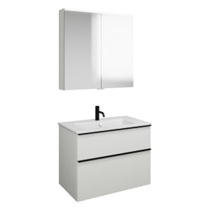burgbad Eqio Badmöbel-Set 82 cm mit Keramik-Waschtisch Slim und Unterschrank mit Griffleiste G0252, mit Spiegelschrank